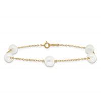 14K Yellow Gold 7-8mm White Near-Round Freshwater Cultured Pearl 5-Station Anklet, 9" view 3