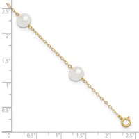 14K Yellow Gold 7-8mm White Near-Round Freshwater Cultured Pearl 5-Station Anklet, 9" view 5