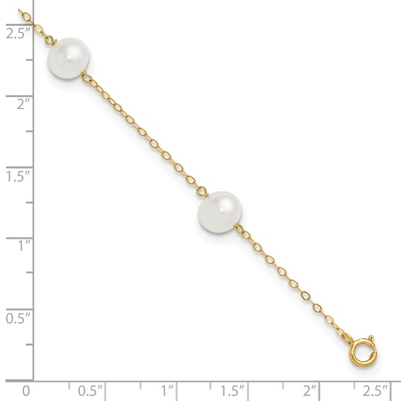 14k 7-8mm White Near-Round Freshwater Cultured Pearl 5-Station 9 inch Anklet