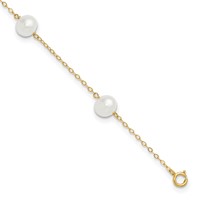 14K Yellow Gold 7-8mm White Near-Round Freshwater Cultured Pearl 5-Station Anklet, 9" view 1