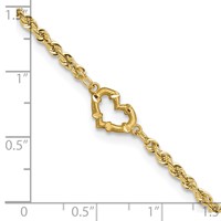 14K Yellow Gold Diamond-cut Open Heart and Rope Chain Anklet, 10" view 5