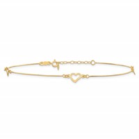 14K Yellow Gold Diamond-cut Open Heart 3-Station Plus 1 Inch Extender - Total 10 Inch Anklet, 9" view 3