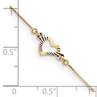 14K Yellow Gold Diamond-cut Open Heart 3-Station Plus 1 Inch Extender - Total 10 Inch Anklet, 9" view 5
