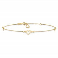 14K Yellow Gold Fancy Open Hearts 3-Station Plus 1 Inch Extender - Total 10 Inch Anklet, 9" view 3