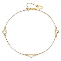 14K Yellow Gold Fancy Open Hearts 3-Station Plus 1 Inch Extender - Total 10 Inch Anklet, 9" view 5
