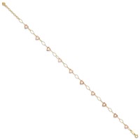 14K Two-tone Hammered Open Hearts and Oval Link Plus 1 Inch Extender - Total 10 Inch Anklet, 9" view 2
