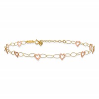 14K Two-tone Hammered Open Hearts and Oval Link Plus 1 Inch Extender - Total 10 Inch Anklet, 9" view 3