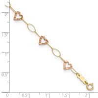 14K Two-tone Hammered Open Hearts and Oval Link Plus 1 Inch Extender - Total 10 Inch Anklet, 9" view 4