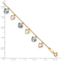 14K Tri-Color Dangle Hearts Plus 1 Inch Extender - Total 10 Inch Anklet - 9in view 5