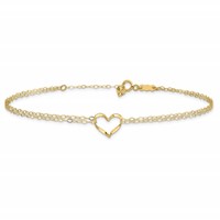 14K Yellow Gold Double Strand Chain and Twisted Heart Plus 1 Inch Extender - Total 10 Inch Anklet, 9" view 3