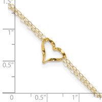 14K Yellow Gold Double Strand Chain and Twisted Heart Plus 1 Inch Extender - Total 10 Inch Anklet, 9" view 4