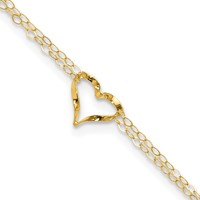 14K Yellow Gold Double Strand Chain and Twisted Heart Plus 1 Inch Extender - Total 10 Inch Anklet, 9" view 1