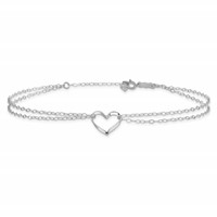 14K White Gold Double Strand Chain Twisted Heart Plus 1 Inch Extender - Total 10 Inch Anklet, 9" view 3