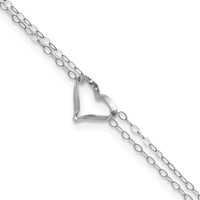 14K White Gold Double Strand Chain Twisted Heart Plus 1 Inch Extender - Total 10 Inch Anklet, 9" view 1