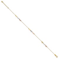 14K Tri-Color Diamond-cut Hearts Plus 1 Inch Extender - Total 10 Inch Anklet, 9" view 2