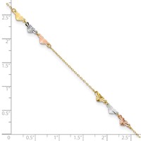 14K Tri-Color Diamond-cut Hearts Plus 1 Inch Extender - Total 10 Inch Anklet, 9" view 5