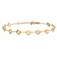 14K Yellow Gold Ruffle Star Flowers Plus 1 Inch Extender - Total 10 Inch Anklet, 9" view 3