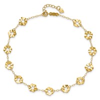 14K Yellow Gold Ruffle Star Flowers Plus 1 Inch Extender - Total 10 Inch Anklet, 9" view 4