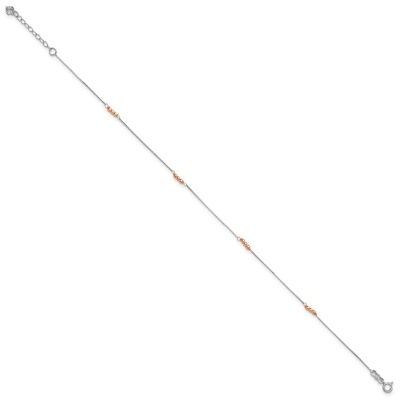 14K Two-Tone Mirror Beaded 4-Station 9 inch Plus 1 inch Extender - Total 10 inch Anklet