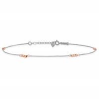 14K Two-Tone Mirror Beaded 4-Station Plus 1 Inch Extender - Total 10 Inch Anklet, 9" view 3