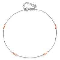 14K Two-Tone Mirror Beaded 4-Station Plus 1 Inch Extender - Total 10 Inch Anklet, 9" view 5