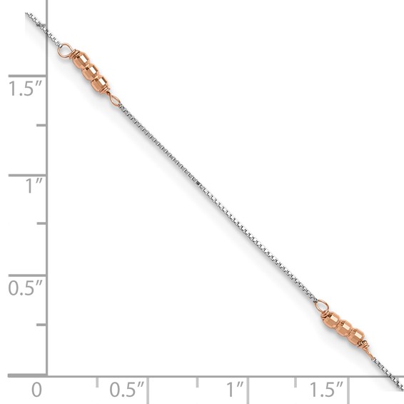 14K Two-Tone Mirror Beaded 4-Station 9 inch Plus 1 inch Extender - Total 10 inch Anklet