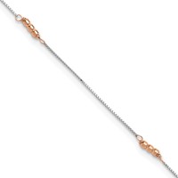14K Two-Tone Mirror Beaded 4-Station Plus 1 Inch Extender - Total 10 Inch Anklet, 9" view 1