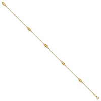 14K Yellow Gold Diamond-cut Rice Puff Beads 4-Station Plus 1 Inch Extender - Total 10 Inch Anklet, 9" view 2