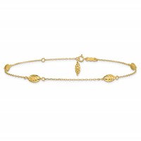 14K Yellow Gold Diamond-cut Rice Puff Beads 4-Station Plus 1 Inch Extender - Total 10 Inch Anklet, 9" view 3