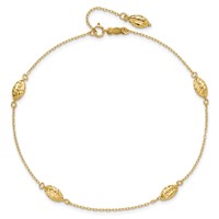 14K Yellow Gold Diamond-cut Rice Puff Beads 4-Station Plus 1 Inch Extender - Total 10 Inch Anklet, 9" view 5