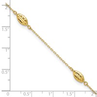 14K Yellow Gold Diamond-cut Rice Puff Beads 4-Station Plus 1 Inch Extender - Total 10 Inch Anklet, 9" view 4