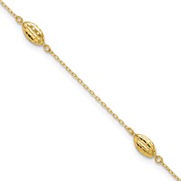 14K Yellow Gold Diamond-cut Rice Puff Beads 4-Station Plus 1 Inch Extender - Total 10 Inch Anklet, 9" view 1