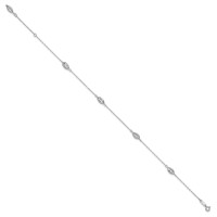 14K White Gold Diamond-cut Rice Puff Beads 4-Station Plus 1 Inch Extender - Total 10 Inch Anklet, 9" view 2