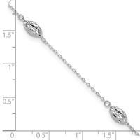 14K White Gold Diamond-cut Rice Puff Beads 4-Station Plus 1 Inch Extender - Total 10 Inch Anklet, 9" view 5