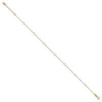 14K Two-tone Circles 7-Station Plus 1 Inch Extender - Total 10 Inch Anklet, 9" view 2