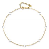 14K Two-tone Circles 7-Station Plus 1 Inch Extender - Total 10 Inch Anklet, 9" view 5