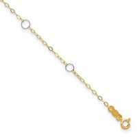 14K Two-tone Circles 7-Station Plus 1 Inch Extender - Total 10 Inch Anklet, 9" view 1