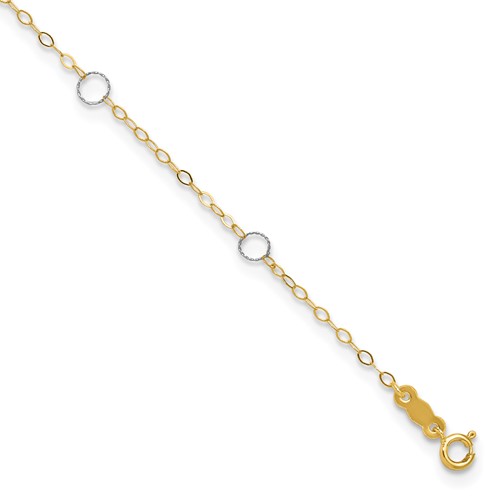 14K Two-tone Circles 7-Station Plus 1 Inch Extender - Total 10 Inch Anklet, 9"
