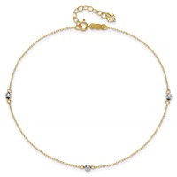 14K Two-tone Mirror Beads 3-Station Plus 1 Inch Extender - Total 10 Inch Anklet, 9" view 4