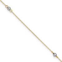 14K Two-tone Mirror Beads 3-Station Plus 1 Inch Extender - Total 10 Inch Anklet, 9" view 1