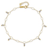 14K Two-Tone Mirror Bead Dangles Plus 1 Inch Extender - Total 10 Inch Anklet, 9" view 4