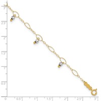 14K Two-Tone Mirror Bead Dangles Plus 1 Inch Extender - Total 10 Inch Anklet, 9" view 5