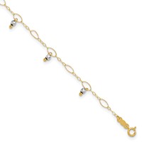 14K Two-Tone Mirror Bead Dangles Plus 1 Inch Extender - Total 10 Inch Anklet, 9" view 1