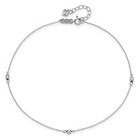 14K White Gold Mirror Beads 3-Station Plus 1 Inch Extender - Total 10 Inch Anklet, 9" view 4