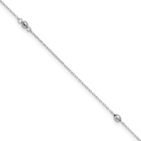 14K White Gold Mirror Beads 3-Station Plus 1 Inch Extender - Total 10 Inch Anklet, 9" view 1