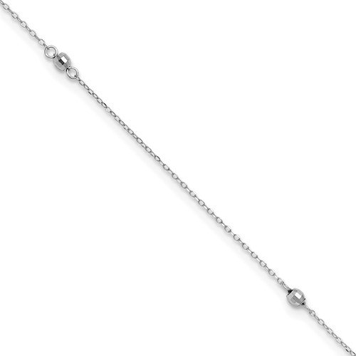 14K White Gold Mirror Beads 3-Station Plus 1 Inch Extender - Total 10 Inch Anklet, 9"