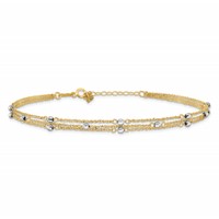 14K Two-tone 3-Strand Chain Anklet with Mirror Beads Plus 1 Inch Extender - Total 10 Inch, 9" view 3