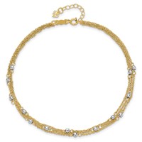 14K Two-tone 3-Strand Chain Anklet with Mirror Beads Plus 1 Inch Extender - Total 10 Inch, 9" view 4