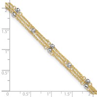 14K Two-tone 3-Strand Chain Anklet with Mirror Beads Plus 1 Inch Extender - Total 10 Inch, 9" view 5