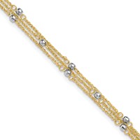 14K Two-tone 3-Strand Chain Anklet with Mirror Beads Plus 1 Inch Extender - Total 10 Inch, 9" view 1